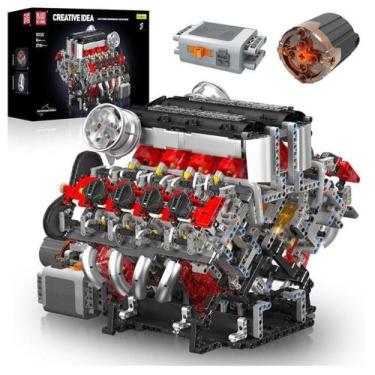 Imagem de Bloco Montar Motor V8 Motorizado Importado Mould King 10130