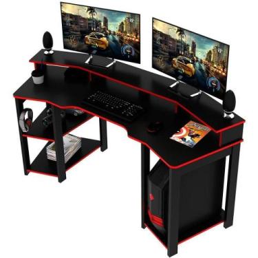 Imagem de Mesa Para Computador Gamer Espaço Para 2 Monitores E Cpu Preto/vermelh