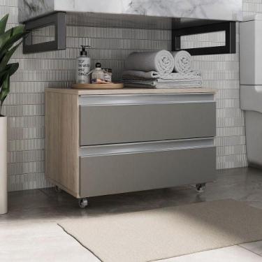 Imagem de Gabinete Banheiro Rodinhas Joia 60cm 02 Gavetas Madeirado Cinza - Move