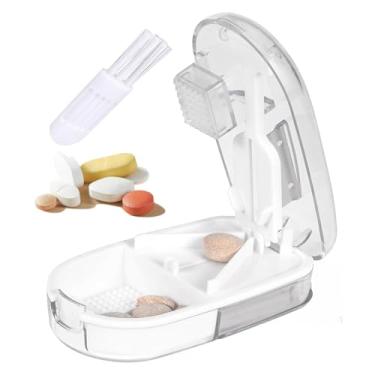 Imagem de Cortador e triturador de comprimidos transparente – Divisor de tablet de precisão com protetor de lâmina de segurança, armazenamento de comprimidos e escova de limpeza integrada – para comprimidos