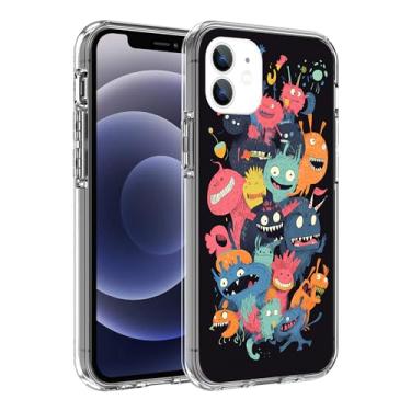 Imagem de ZHEPAITAO Capa compatível com iPhone 12 iPhone 12 Pro - Capa protetora colorida Happy Monster com design exclusivo para mulheres e meninas, à prova de choque, capa transparente