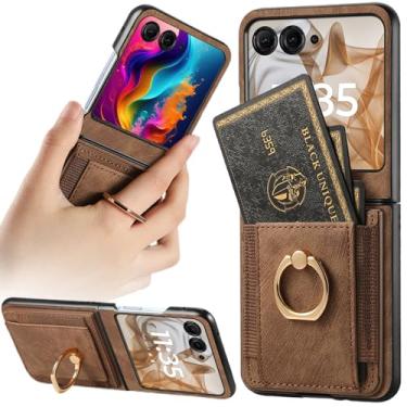 Imagem de Fofvccv Capa carteira para Motorola Razr 2025/2024 com suporte para cartão, capa protetora flip de couro PU com suporte de anel giratório integrado para Moto Razr 60 / Moto Razr 50, ZCK Brown