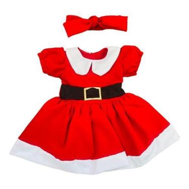 Imagem de Vestido Menina Mamãe Noel Natal Bebê Presente C/ Laço Luxo Fantasia Na