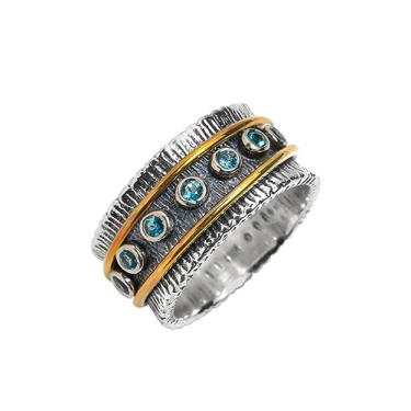 Imagem de YoTreasure Anel giratório de latão prata esterlina 925 sólido ônix preto ônix preto ônix azul London, Metal pedra preciosa, Topázio azul de Londres