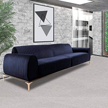 Imagem de Sofá 3 Lugares Sala de Estar Base de Madeira Euro 210 cm Veludo Azul - Gran Belo