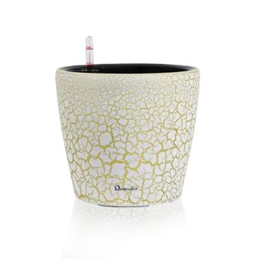 Imagem de Dexceder Vaso autoirrigável de 22 x 20 cm, design de vaso interno, vaso de flores de mesa espesso com indicador de nível de água (rachadura em ouro branco)