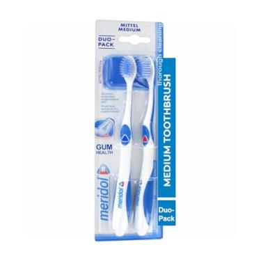 Imagem de DurbaLife Escova de dentes média Gum Health Pacote duplo para cuidados bucais delicados | Filamentos cilíndricos e cerdas de ponta microfina (azul/vermelho)