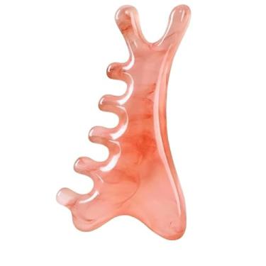 Imagem de ELYN Pente Gua Sha 4 em 1 multifuncional - Massageador de couro cabeludo de resina para cabelo, rosto e corpo - Redução de estresse e redução de inchaço (rosa)