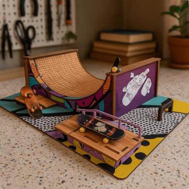 Imagem de Pista De Skate Bmx Verde Infantil Brinquedo Manobra De Dedo Em Mdf Adesivado