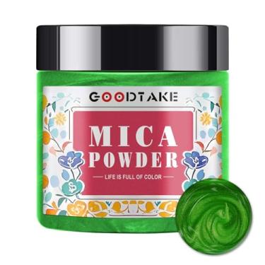 Imagem de GOODTAKE Pó de mica verde grama | Pigmento de cor de resina epóxi | Pigmento de cor perolado | Pó de mica para resina epóxi - para fazer sabão, esmalte de unha, geleca e vela (verde grama, 113 g)