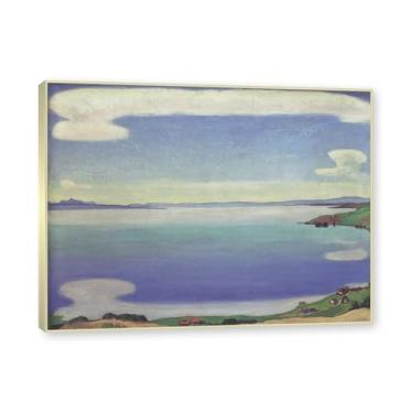 Imagem de Moldura champanhe. Imagem natureza em tela, (lago de Genebra 04) de Ferdinand Hodler, reprodução de quadros, quadro de arte de parede de tela para casa. 60x80cm