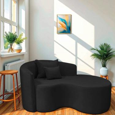 Imagem de Recamier Curvo Orgânico 150cm 2 Lugares Lado Direito para Sala de Estar Bouclé Londres Preto