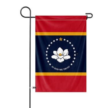 Imagem de Bandeira de jardim do estado do Mississippi 30,5 x 45,7 cm bandeira vertical dupla face poliéster pequena bandeira patriótica celebração do estado festa decoração externa