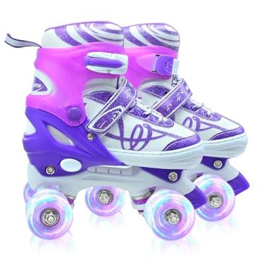 Imagem de Patins infantis para meninas e meninos com detalhes de glitter - SMOOJOY Outdoor Design Musical Patins com rodas iluminadas, patins ajustáveis para crianças de 3 a 12 anos, presente de aniversário