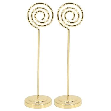 Imagem de Tnfeeon 2 peças de suporte de número de mesa de 154 mm, suporte de cartão de nome de metal redondo clipe de foto para notas de notas de fotos para festa de aniversário de casamento (ouro)