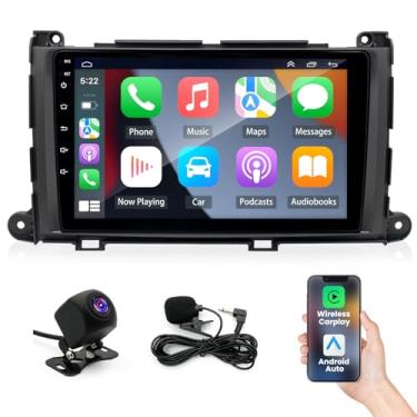 Imagem de Rádio estéreo automotivo 4G + 64G para Toyota Sienna 2011-2014, rádio com tela sensível ao toque IPS HD de 9 polegadas com CarPlay sem fio e Andriod Auto/WiFi/Bluetooth/GPS/Mirror Link/FM/USB/SWC/AHD