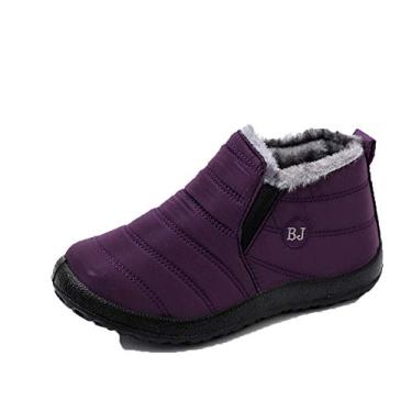 Imagem de Bigfanshu Botas femininas de neve botas de inverno de pelúcia botas impermeáveis femininas quentes de inverno plus size, Roxo, 12