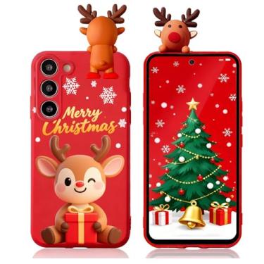 Imagem de Yzniyzce Capa de Natal para Samsung Galaxy S23 5G 6,1 polegadas, capa vermelha de silicone com adoráveis estampas de boneca de veado 3D design à prova de choque macio desenho fofo presente de Natal