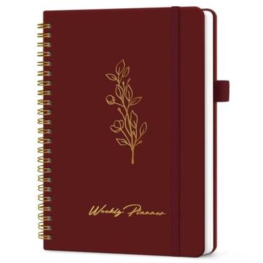Imagem de Taja Agenda semanal sem data, caderno semanal de tarefas com organizador de metas e hábitos, agenda semanal A5 com encadernação espiral, 15,5 cm x 20,8 cm - Borgonha
