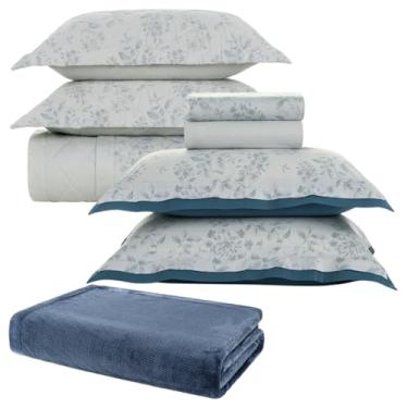 Imagem de Kit Enxoval Queen Karsten, 8 Peças, 300 Fios Percal 100% Algodão Egípcio, Lençol + Colcha + Manta, Design Clássico, Toque Supremo (Kit 2, Queen)
