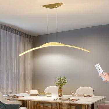 Imagem de Lâmpada Pendente Led Moderna Design De Arco Mesa De Jantar Luz Pendente Regulável Com Controle Remoto Led Lâmpada Suspensa Lustre De Altura Ajustável Para Sala De Jantar C, Gold, L120cm