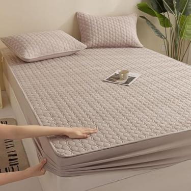 Imagem de Protetor de colchão elástico para todas as estações, lençol de elástico espesso à prova de poeira, capa de colchão macia para a pele, com faixa elástica, antiderrapante, durável, colcha-marrom||180 x