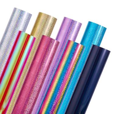 Imagem de NBEADS 8 peças de folhas de vinil de transferência de calor de 8 cores, ferro em vinil para camiseta HTV folhas de vinil para máquina de prensa térmica, compatível com todos os cortadores, 29 x 24 cm