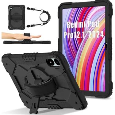 Imagem de Capa Skudo Strap360 para XIAOMI POCO PAD/XIAOMI PAD PRO 12.1 - Protetora para Tablet com Alça Giratória 360°, Suporte de Mão e Alça de Ombro, Proteção Resistente, Preta