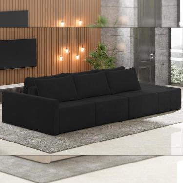 Imagem de Sofá Ilha Modulado Milos 342cm Puff Lateral Veludo Cinza Escuro G33 - Gran Belo