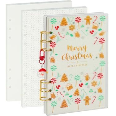 Imagem de MultiBey A5 Christmas Acrylic Binder 6-Ring Planner, A5 Personal Planner Binder with 90 Sheets Dot Grid & Blank Paper, Holiday Gift Set with Gold Rings & Themed Keychain (Clear with Santa Keychain)