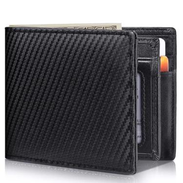 Imagem de Artpaxy Carteira masculina dobrável de couro legítimo com bloqueio RFID, Carbono preto, Retrô