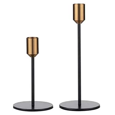 Imagem de Decoração diária 2 peças de castiçal de metal antigo moderno suporte de castiçal decorações para decoração sala de estar sala de jantar quarto estante de livros casa casamento