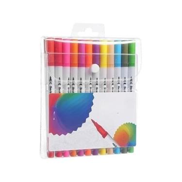 Imagem de KIT 24/36/48/60/80/100/120 Canetas de Cabeça Dupla 2 em 1 – Ponta Fina e Pincel, Marcadores de Arte Coloridos para Desenho, Ilustração e Criatividade(24 Núcleos)