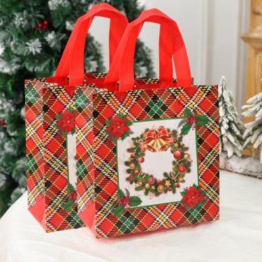 Imagem de 2 peças de saco de presente de Natal Papai Noel não tecido decoração de Natal para casa 2025 presente de Natal embalagem de ano novo, 23 * 22 * 11 cm (guirlanda de Natal)