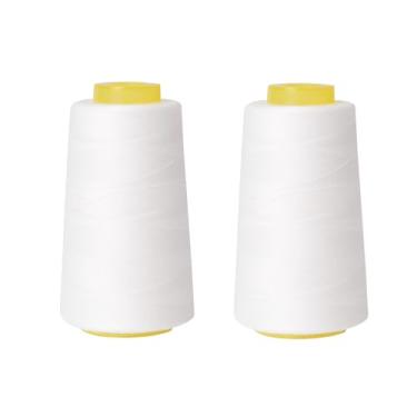 Imagem de KEPYDRMTF Conjunto de cone de linha de costura, pacote com 2 fios Serger, 3000 metros cada, linha multiuso para costura, acolchoamento, máquinas, overlock, Merrow e bordado à mão (branco x 2)