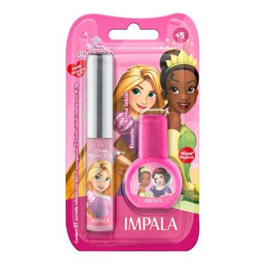 Imagem de Kit Impala Disney Princesa Esmalte Infantil 6ml e Brilho Labial Infantil 5+ Anos com 4,3g
