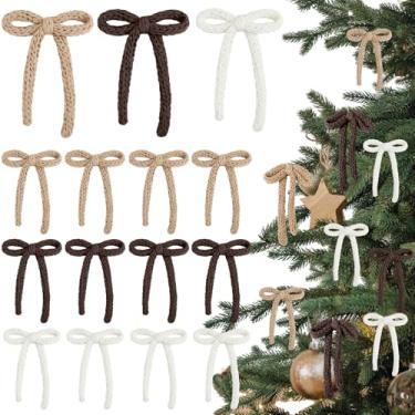 Imagem de Glitinsel 24 peças de enfeites de árvore de laços de malha de Natal 18 cm laços de crochê para casa de fazenda rústica vintage guirlanda lareira guirlanda de cornija decoração de festa de feriado a