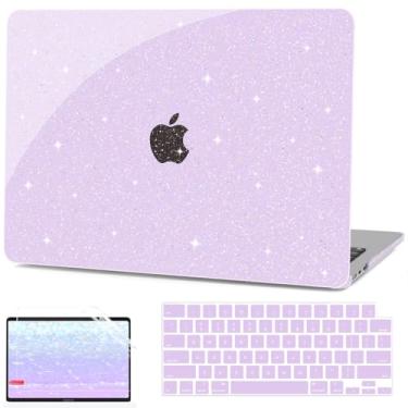 Imagem de G JGOO Capa compatível com MacBook Air de 13,5 polegadas 2025 2024 2023 2022 versão M4 A3240 A3113 M2 A2681, capa rígida com glitter para MacBook Air M4 + capa de teclado + 50 adesivos de laptop, roxo