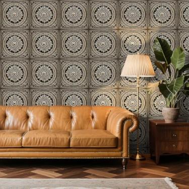 Imagem de Stickyart Papel de parede vintage de 44,5 cm x 706 cm, papel de parede de cozinha, papel de parede de teto, para quarto, preto