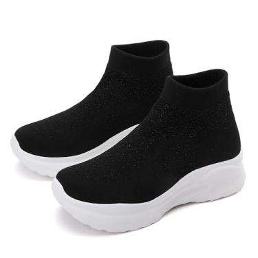 Imagem de RUIDENG Mocassins sem cadarço para mulheres, moderno, tênis de caminhada, confortável, grosso, macio, leve, inferior, Preto com branco 24103, 38