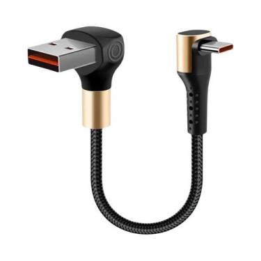 Imagem de Cabo USB C Curto 66W Com Duplo Conector Em L Para Carregamento Rápido 