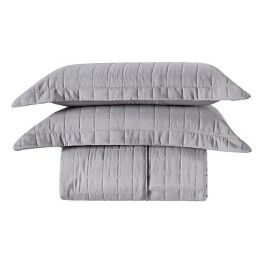 Imagem de Cobre Leito King Basic 300 Fios 7 Peças - Cinza Leaves