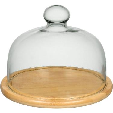 Imagem de Prato Bolo Redondo Com Tampa Vidro E Base Bambu Home&co