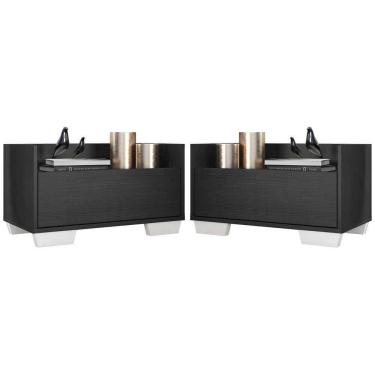 Imagem de Kit com 2 Mesas de Cabeceira 60 Cm com Pés Quadrados Preta