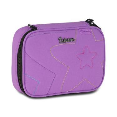 Imagem de Estojo Box Luluca Feminino Escolar 36 Elásticos Resistente, Roxo