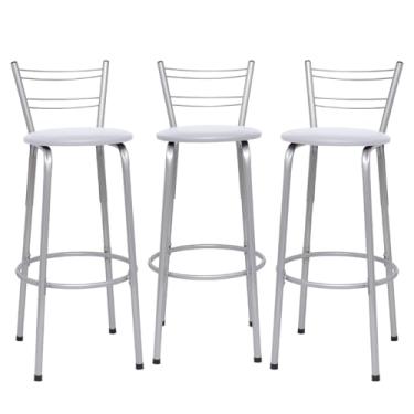 Imagem de Banqueta Altas Flórida Estrutura Prata 70cm Para Balcão Cozinha, Bar, Bistrô, Americano Kit 03 Unidades - Itagold (Branco)