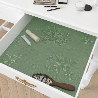 Imagem de EPPKILY Papel de parede floral verde com textura em relevo papel de parede floral vintage verde papel de contato floral 40 cm × 395 cm papel de contato removível autoadesivo para armários quarto