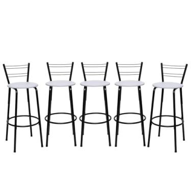 Imagem de Banqueta Altas Flórida Estrutura Preta 70cm Para Balcão Cozinha, Bar, Bistrô, Americano Kit 05 Unidades - Itagold (Branco)