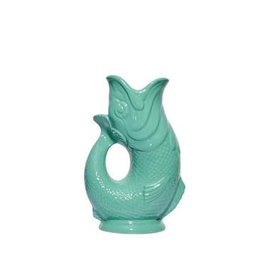 Imagem de The Original Gluggle Jug – Jarro de glug verde marinho em L, 22 cm 0,6 L – Jarro em forma de peixe com glug glug – Decorativo para água, coquetel, vinho e gin, decantador ou vaso – Feito à mão na