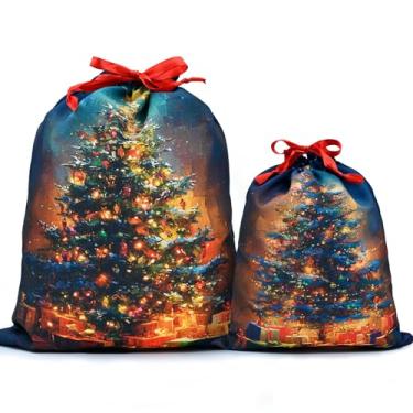 Imagem de Mshutbna Sacos de presente de Natal para árvores de Natal, 2 peças, sacos de embrulho de tecido reutilizável com cordão para presentes de Natal, decorações de festa, lembrancinhas de feriado 40,6 x